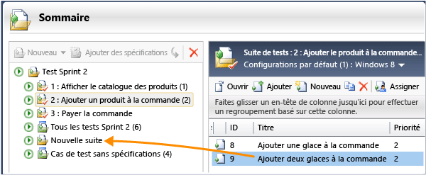 Faire glisser les cas de test d'une suite à l'autre