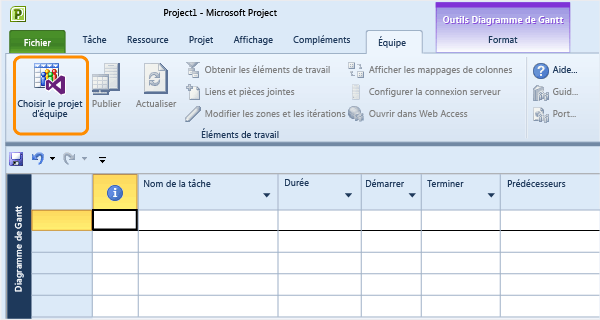 Se connecter à un projet d'équipe à partir de Microsoft Project