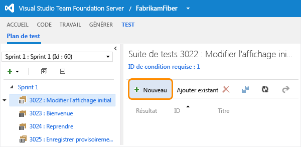 Sélectionner la suite de tests et ajouter un cas de test