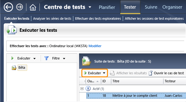 Exécuter un cas de test