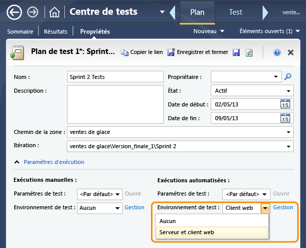 Automatisation des propriétés du plan de test