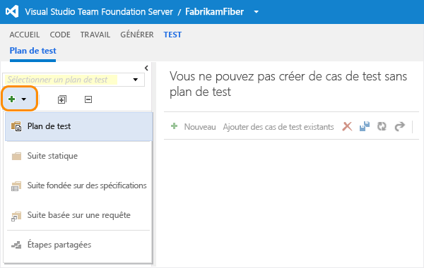 Nouveau bouton dans le volet Explorateur de plan de test