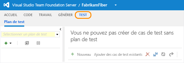 Choisir le concentrateur de test à partir de Team System Web Access