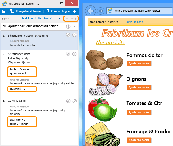 L'itération de test suivante a des valeurs de paramètre différentes