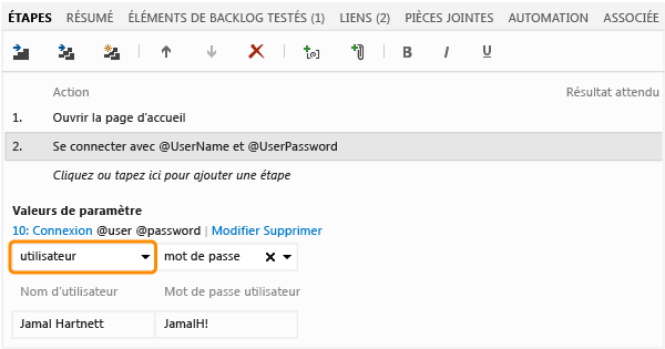 Utiliser le menu déroulant pour sélectionner un paramètre à mapper