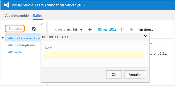 Lien Nouveau dans la page Salles, boîte de dialogue Nouvelle salle
