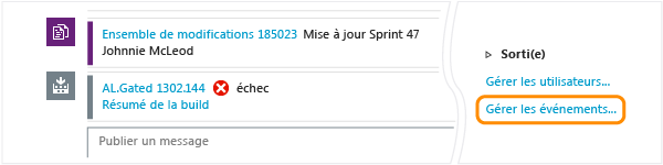 Lien Gérer les événements dans la page de salle d'équipe