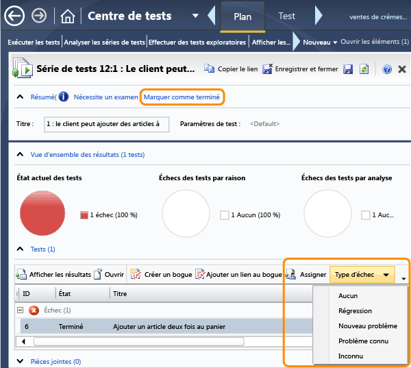 Définir le type d'échec