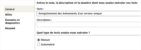 Définir le nom des nouveaux paramètres de test.