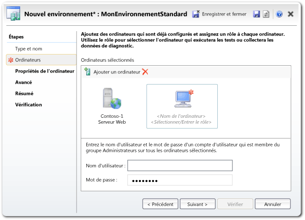 Assistant Nouvel environnement : ajouter des ordinateurs existants.