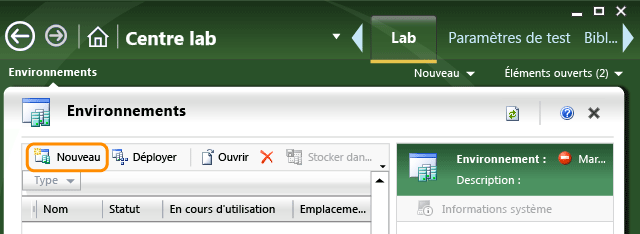 Choisir Nouveau pour créer un environnement lab.