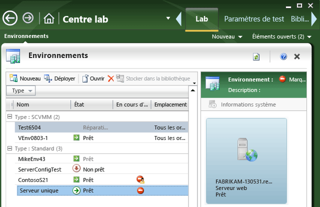 Environnements lab dans votre projet.