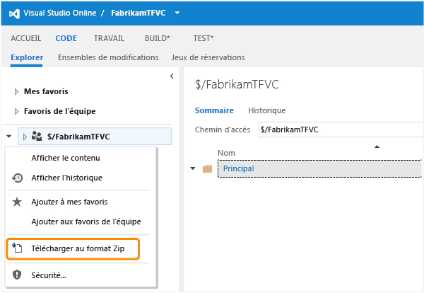 Télécharger le code source pour Team Foundation Service