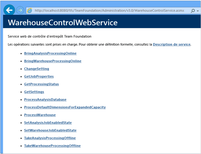 Page des services web de contrôle d'entrepôt