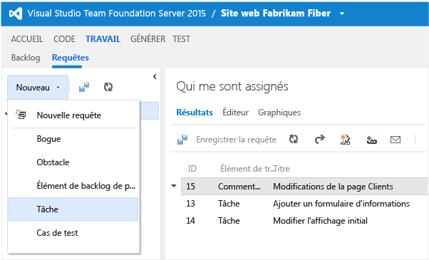 Ouvrir un nouvel élément de travail sur la page Travail (TWA)