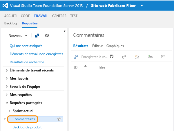 Lien Commentaires dans la page Requêtes dans Team Web Access
