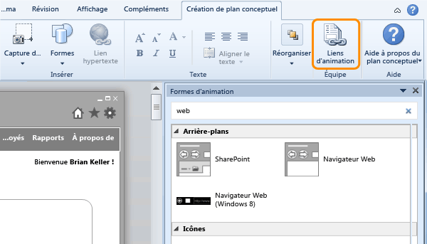 Ouvrir les liens de plan conceptuel pour lier un élément de travail