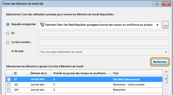 Rechercher des éléments de travail à partir de la requête à lier
