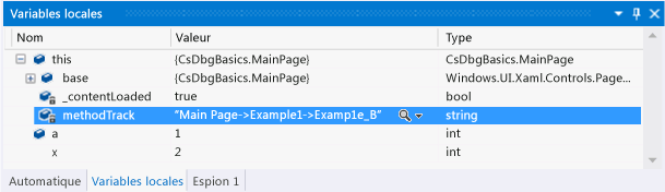 Fenêtre Variables locales