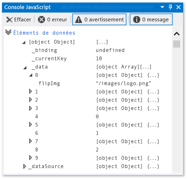 Fenêtre de la console JavaScript