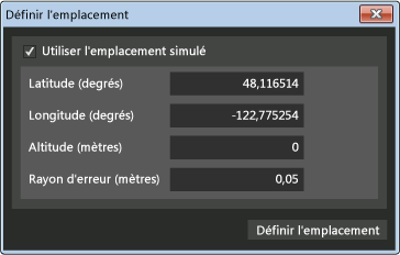 Boîte de dialogue d'emplacement de définition du simulateur