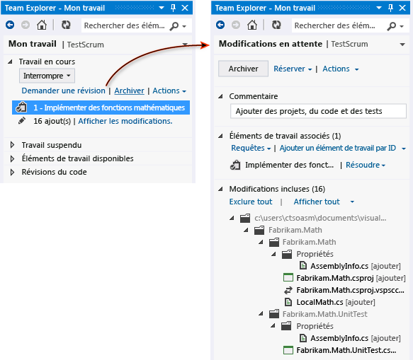 Archivage dans les modifications en attente