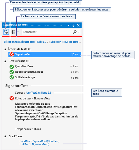 Explorateur de tests indiquant le bouton Exécuter tout