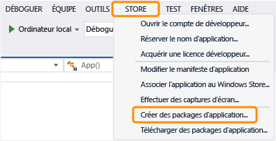 Le menu Store dans Visual Studio Express 2013