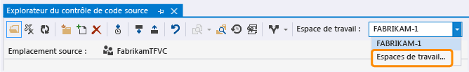 Modification d'espaces de travail à partir de l'Explorateur du contrôle de code source