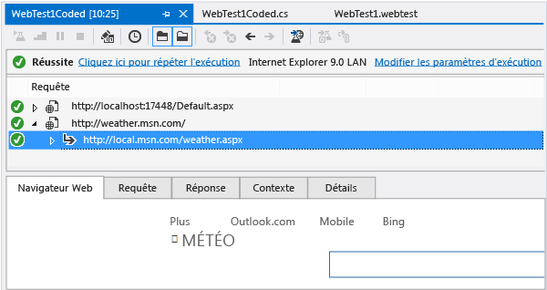 Résultats du test de performances web codé