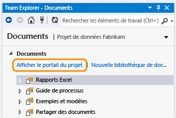 Lien Afficher le portail du projet dans la page Documents