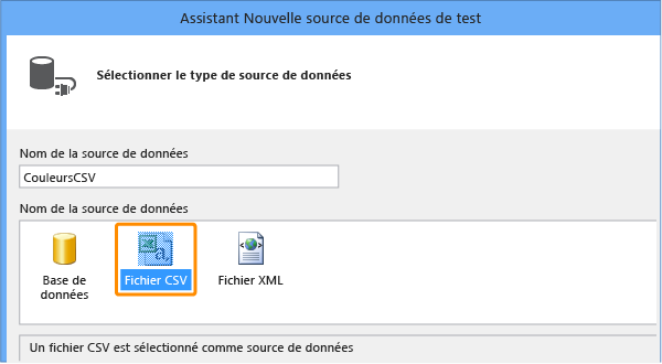 Entrer un nom et choisir Fichier CSV