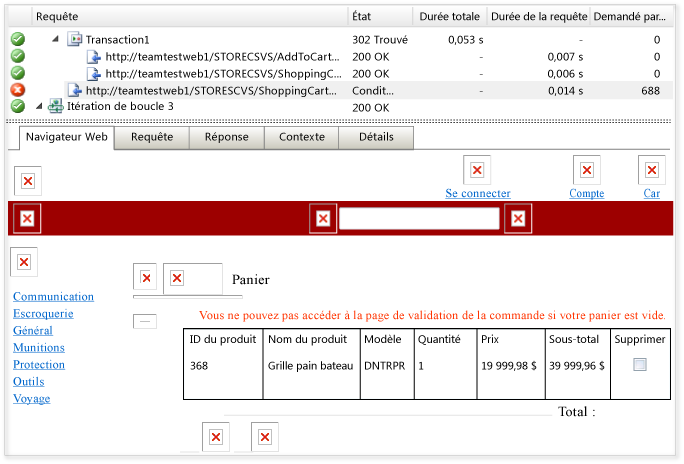 Erreur de requête web à partir du lien