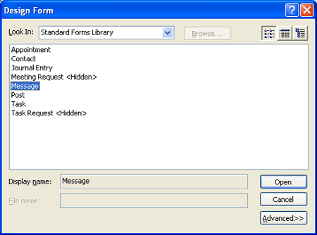 Design Form dialog box