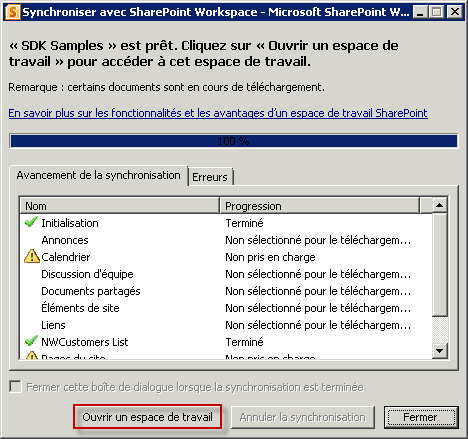 Ouvrez l’espace de travail dans SharePoint Workspace 2010