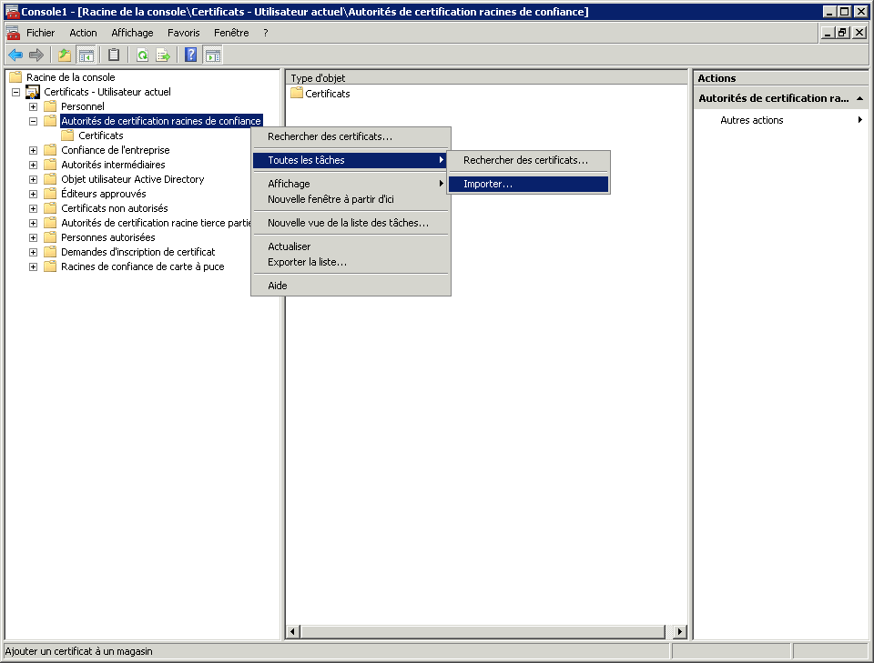 Importer le certificat