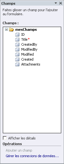 Liste Champ dans InfoPath Designer