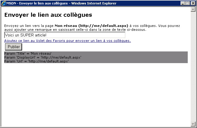 Page Envoyer un lien à mes collègues