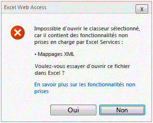 Message d’erreur de fonction non prise en charge pour les mappages d’éléments XML