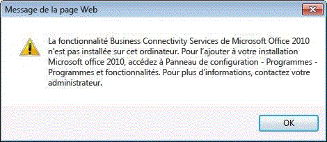 Erreur Business Connectivity Services non installé