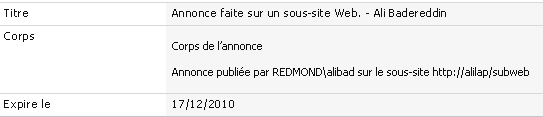 Article ajouté à la liste Annonces sur le site racine