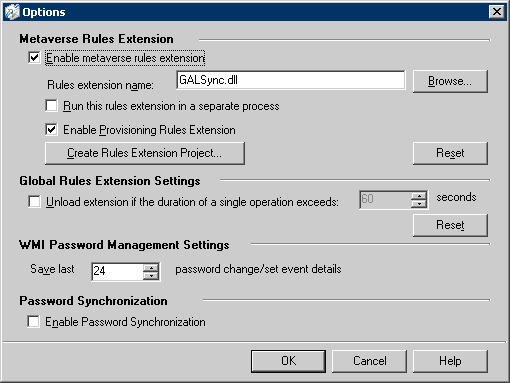 Page Options, Activer l'extension des règles prov sélectionnée