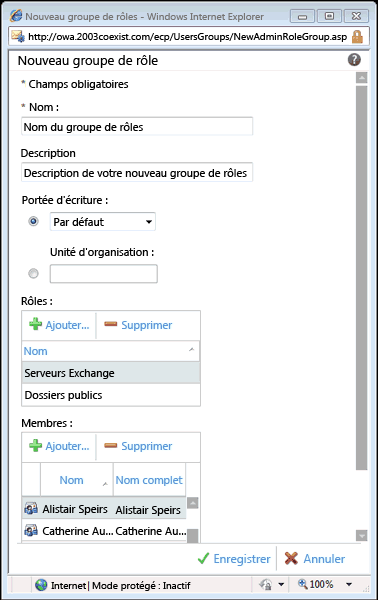 Boîte de dialogue Nouveau groupe de rôles du répertoire virtuel ECP