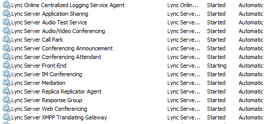 Liste des services Lync Server démarrés