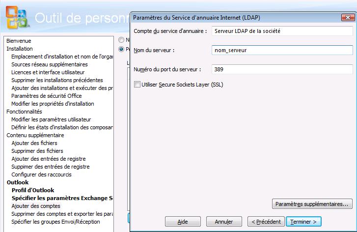 LDAP (Internet Directory Service) dans Ajouter un compte