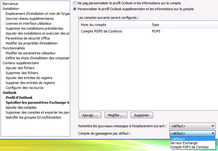 Spécification du compte de messagerie par défaut