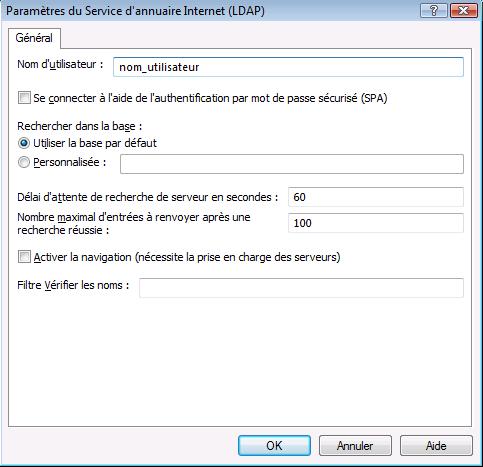 Paramètres de compte LDAP supplémentaires