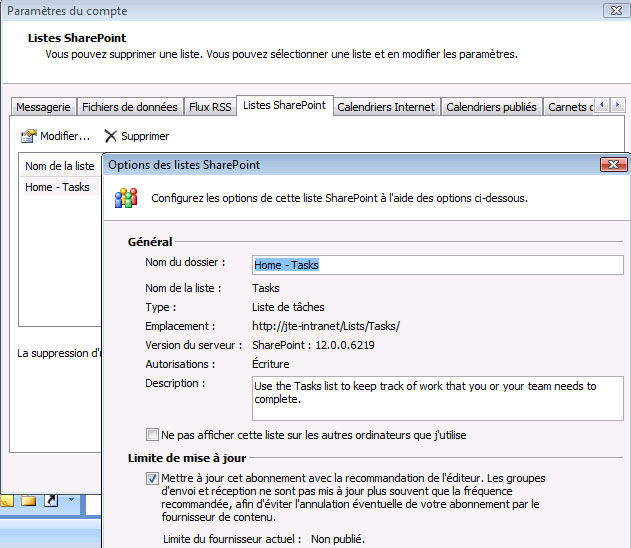 Options de liste SharePoint