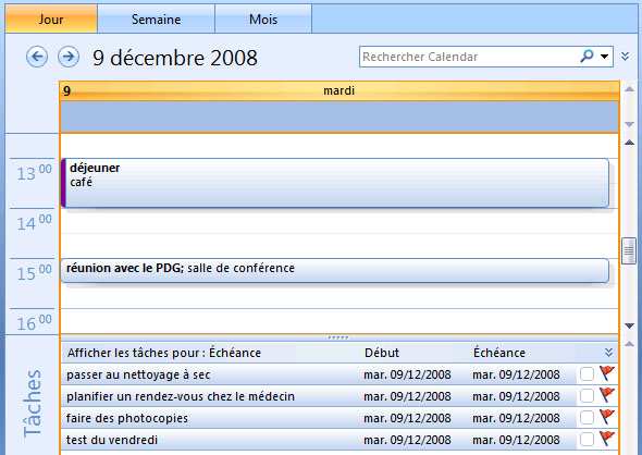 Liste des tâches quotidiennes dans Microsoft Office 2007