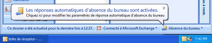 Bulle de notification d’absence du bureau